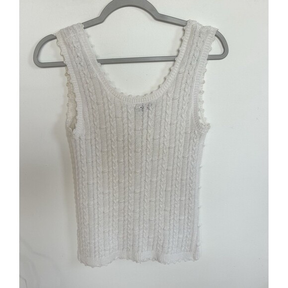 Nicholas Fine Knit Scoop Neck S/Less Top Cotton Blend White Front Buttons Sz M - Picture 3 of 5